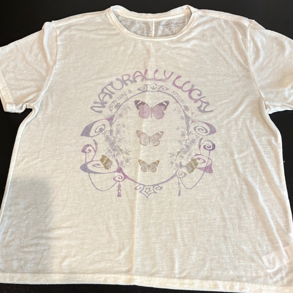 Lucky Brand Cream Tee with Butterfly Design